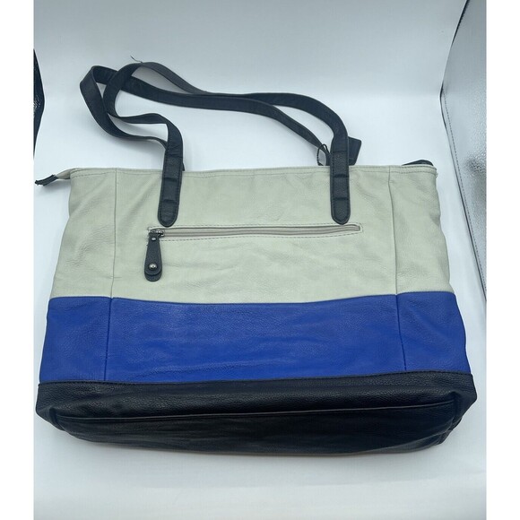 CLARKS Women's Over the Shoulder Tri-Color Laptop Tote - Cream, Blue, Black - Picture 10 of 16